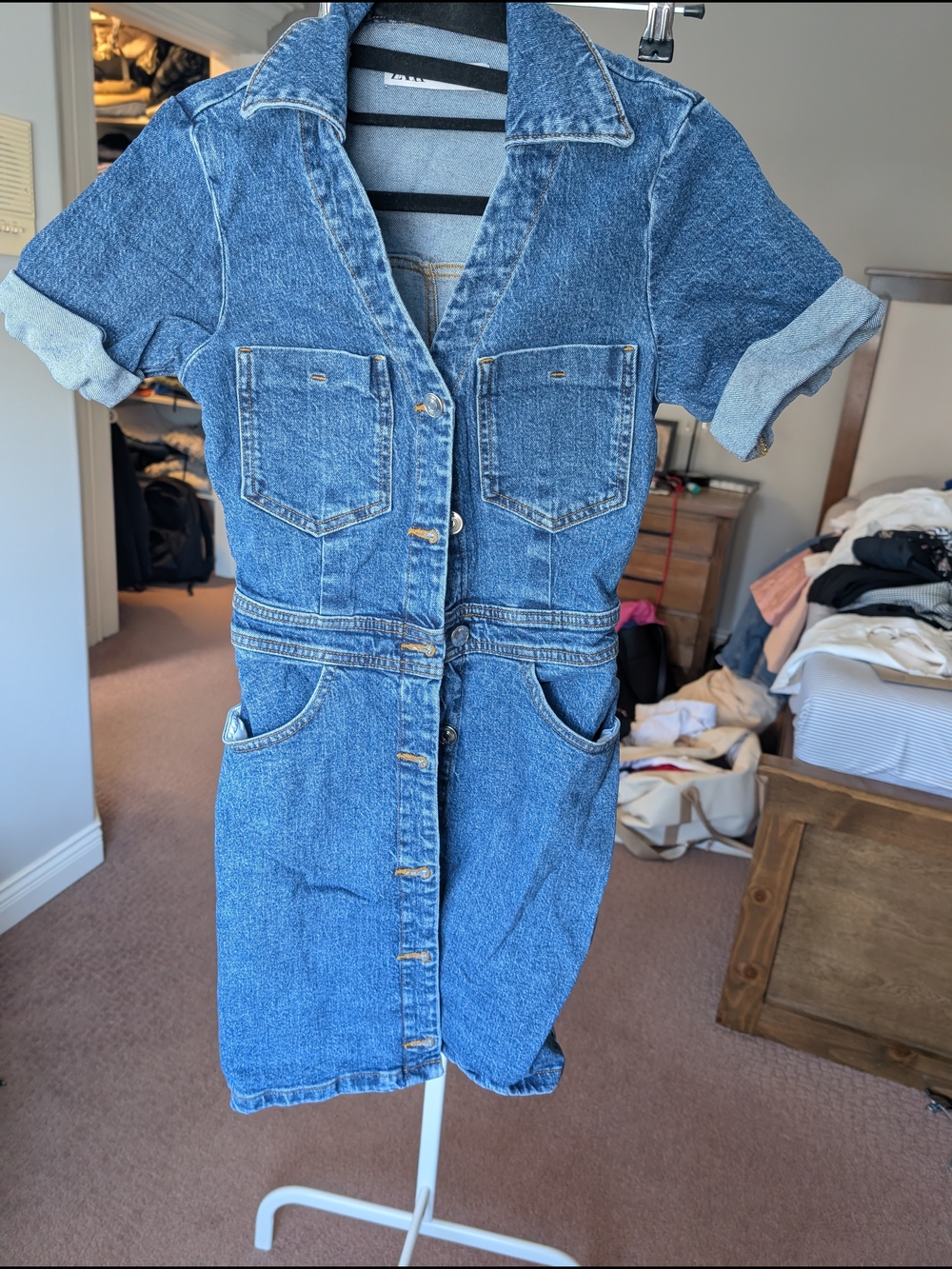 Zara Blue Denim Button-Down Mini Dress